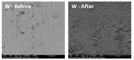 Tantalum sample before and after irradiation with laser-generated protons